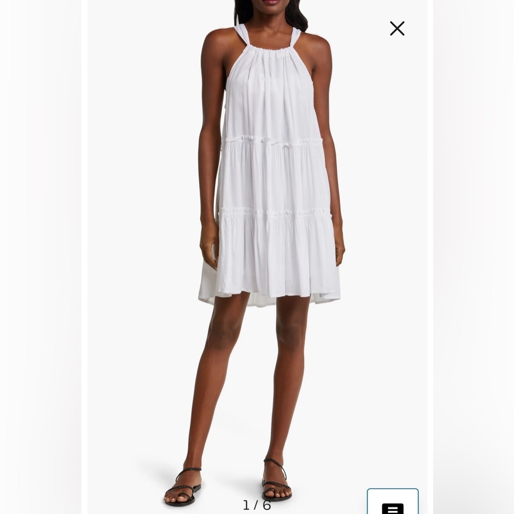 NWOT- Elan Ruched Tiered Cover-Up Swing Dress, White, Small